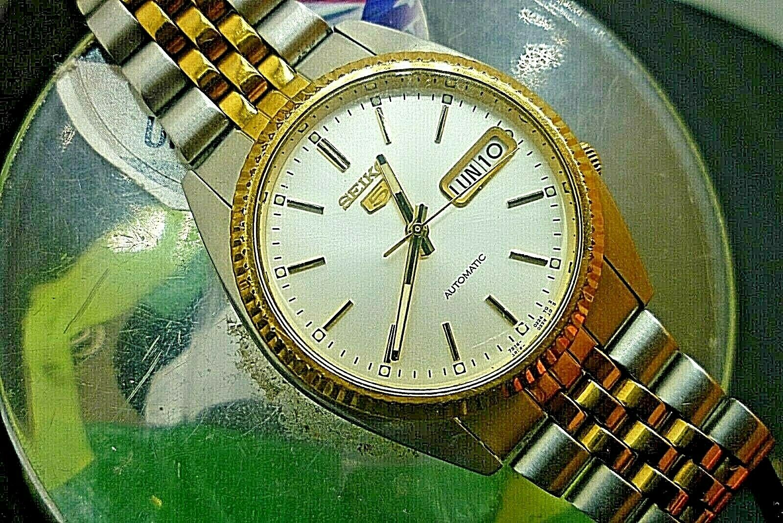 Mens 36mm SEIKO 5 AUTOMATIC 21j Fluted 7s26-0500 8 1/2