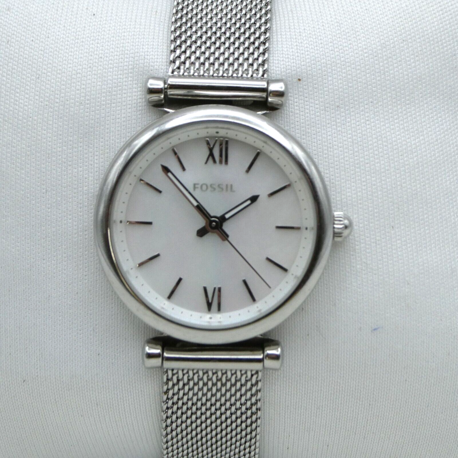 Fossil Ladies Mother Of Pearl Dial Mesh Strap Watch Model Carlie