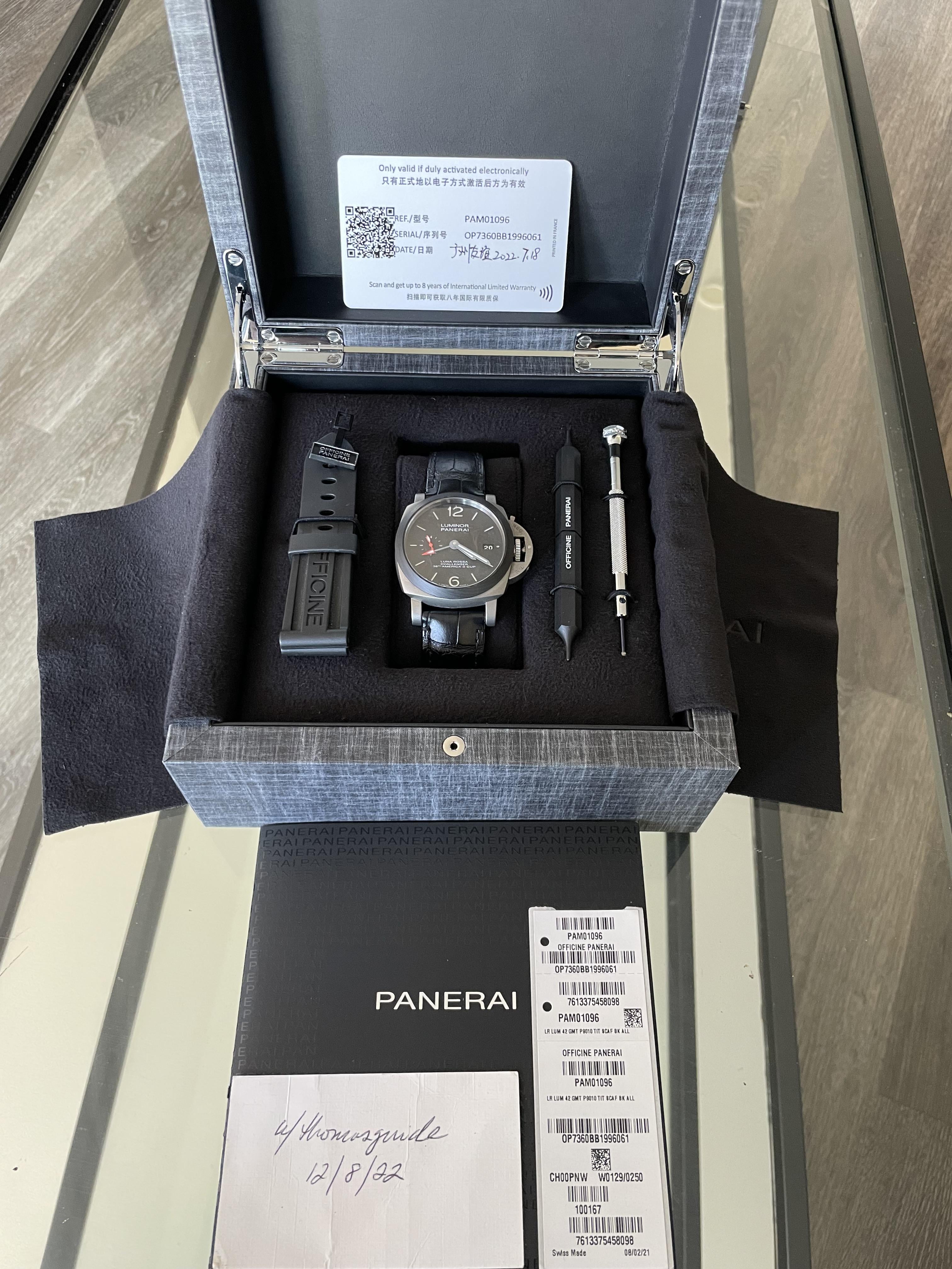 WTS PANERAI Luminor Luna Rossa PAM 1096 Papers Box 8900