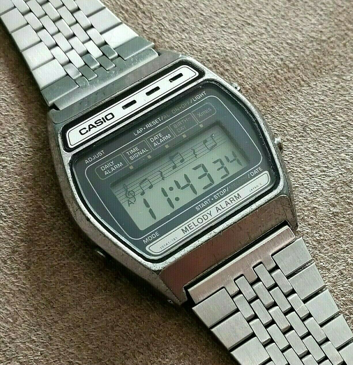 vintage casio m-621 melody alarm lcd chrono steel watch module 408 