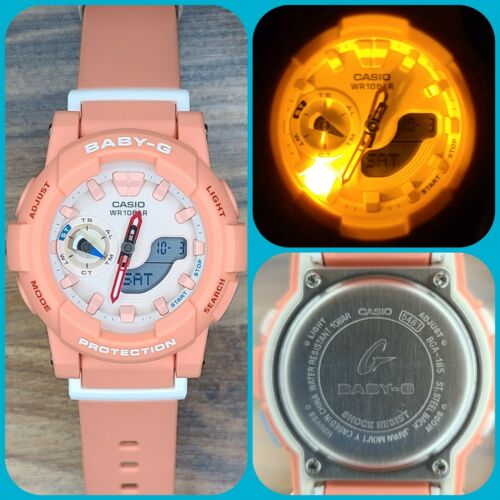 PEACH & WHITE CASIO LADIES BABY G WATCH BGA185-4A ECU!!! NO RSRV