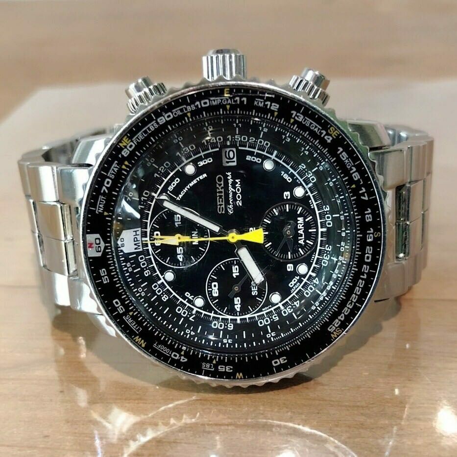 時計 Seiko pilot chronograph 200m 7T62-0EB0 Seiko Flightmaster Pilot Chronograph Alarm Watch 7T62-0EB0 Black