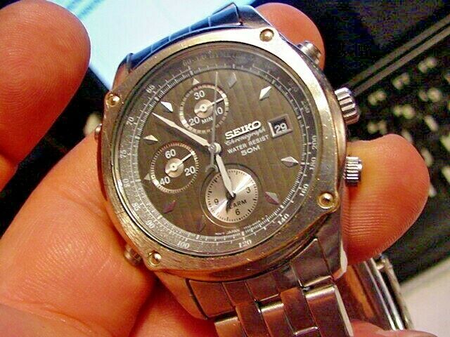 VINTAGE SEIKO 7T32-6J50 ALARM Chronograph MEN SS BRACELET Watch 