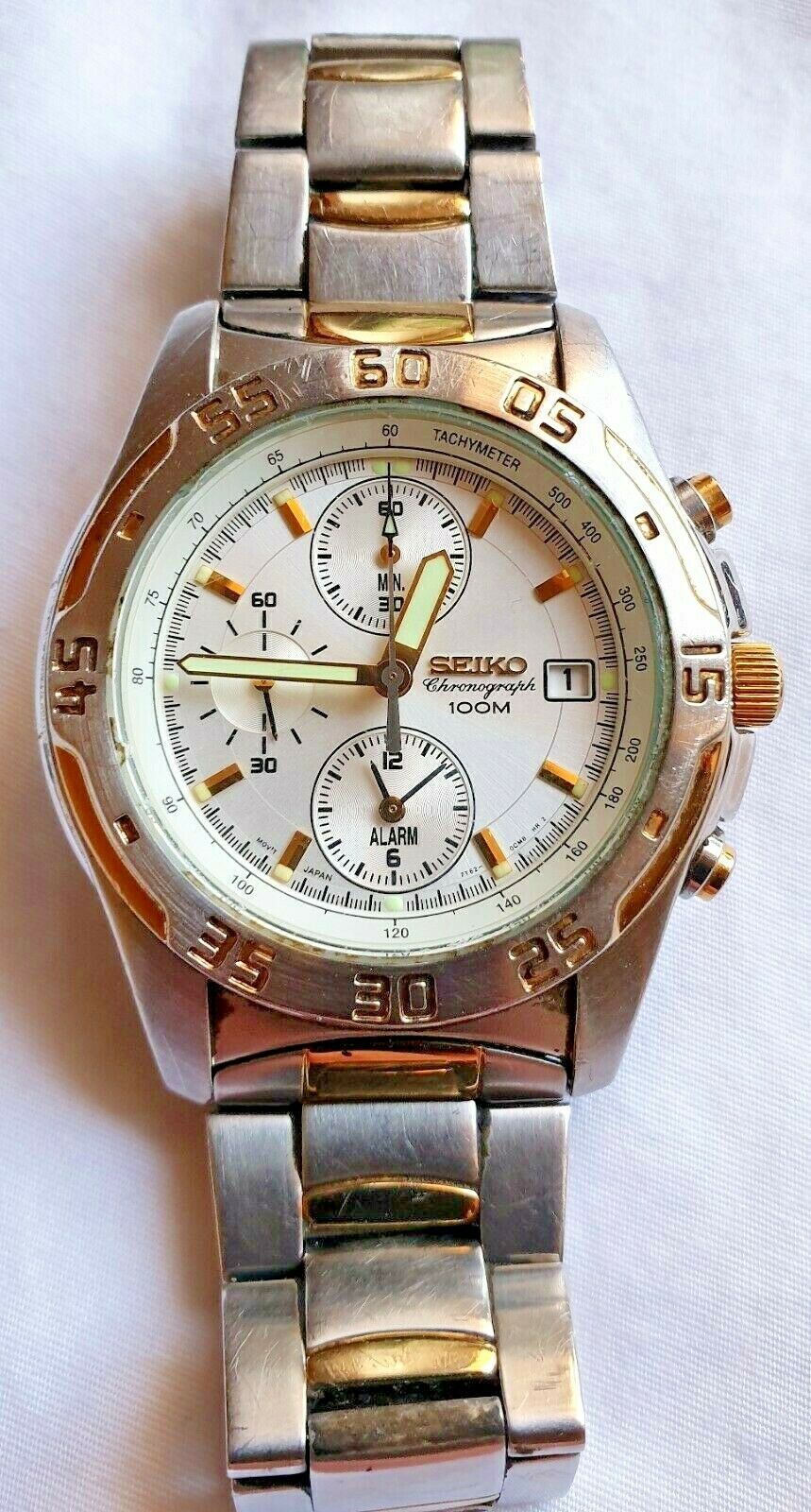 Seiko 7T62 0CD0 Men s Quartz Alarm Chronograph Watch Two Tone