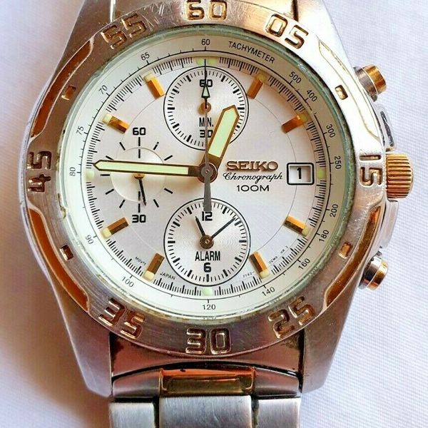 Seiko 7T62-0CD0 Men's Quartz Alarm Chronograph Watch Two Tone ...