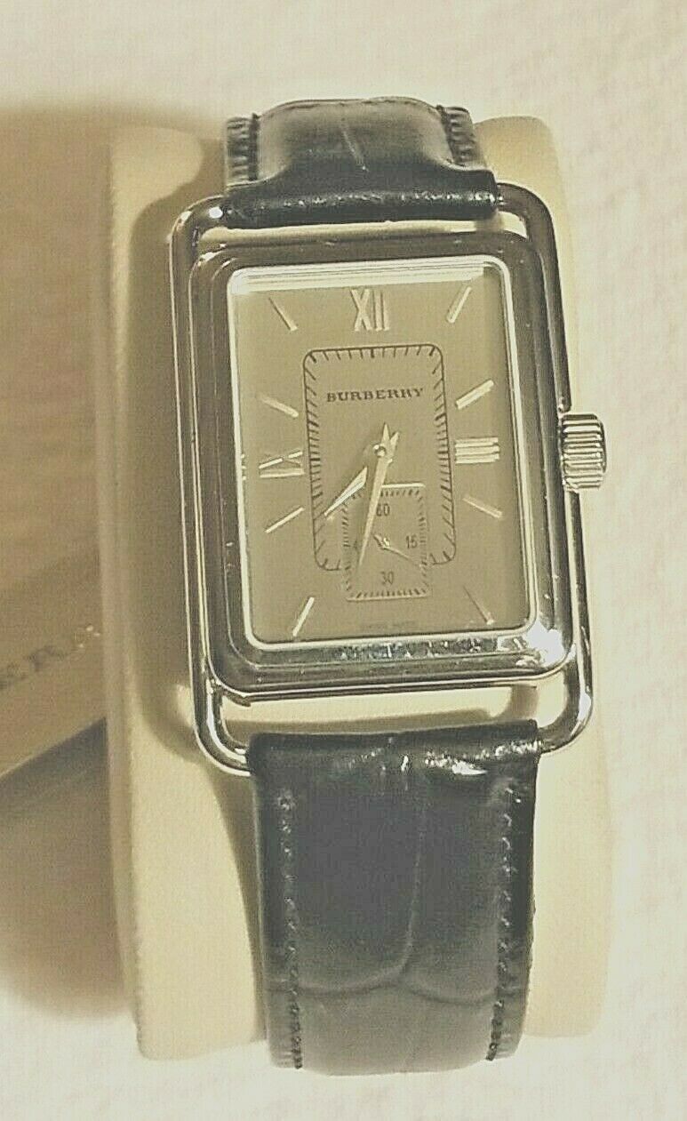 Burberry BU1201 Silver Tone Black Leather Strap Mens Swiss Made Watch new  no box | WatchCharts Marketplace