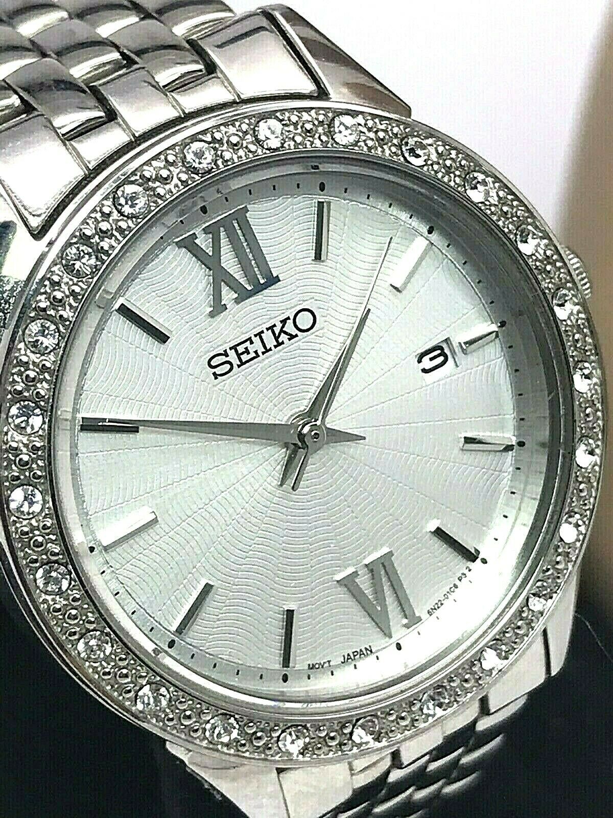 Seiko 6N22-00H0 Swarovski Stainless Steel Date Silver Tone Dial Women's  Watch | WatchCharts