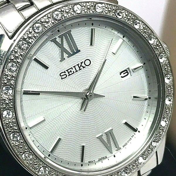 Seiko 6N22-00H0 Swarovski Stainless Steel Date Silver Tone Dial Women's  Watch | WatchCharts
