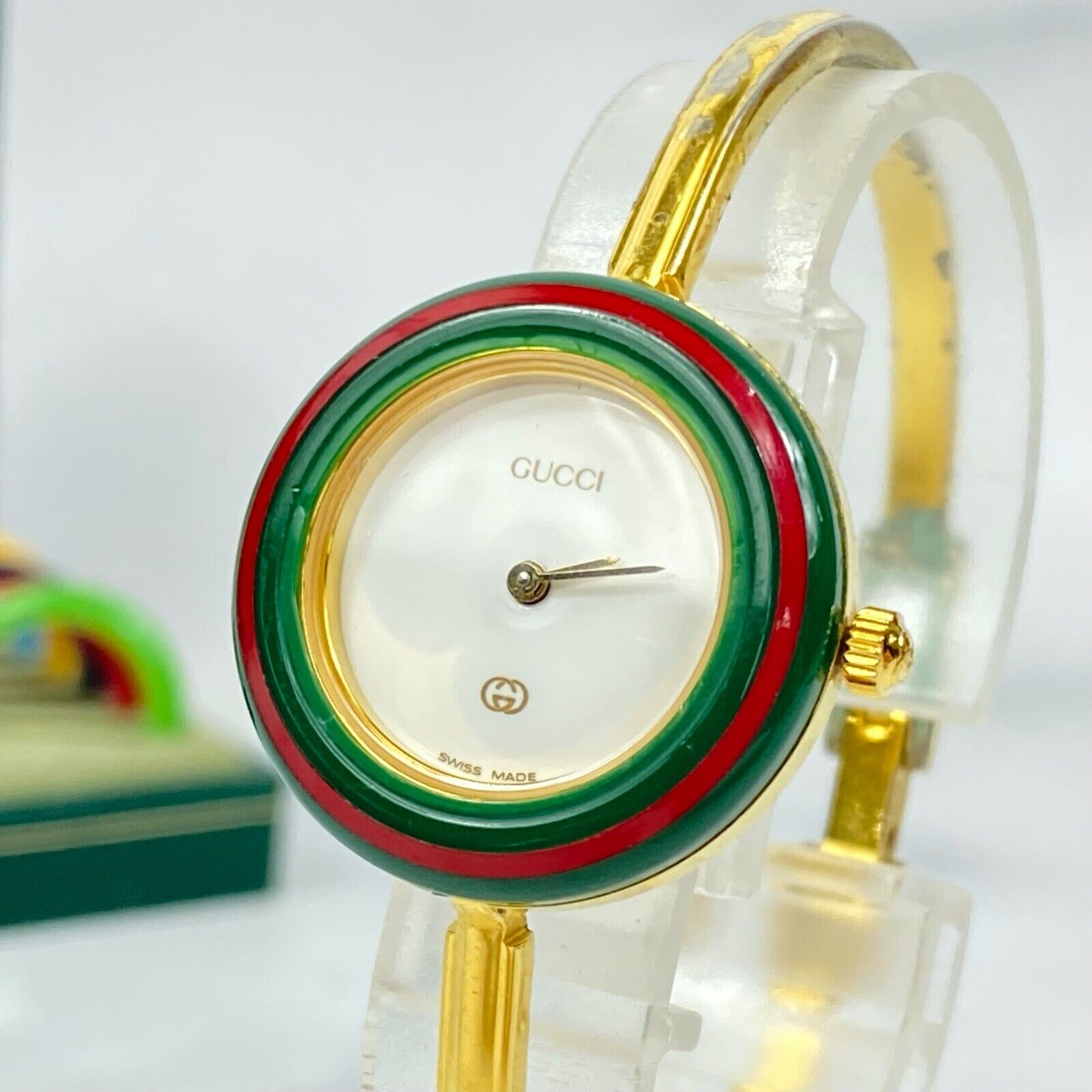 [ Exc+5 w/Box ] GUCCI 1100L Change 6 Bezel Watch White Gold Used Working F/S