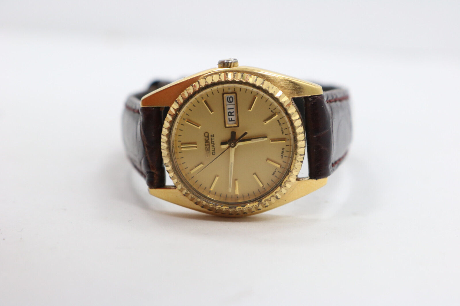 Vintage Seiko Watch Women Gold Tone Day Date 7N83-0041 New Battery Brown  Leather | WatchCharts