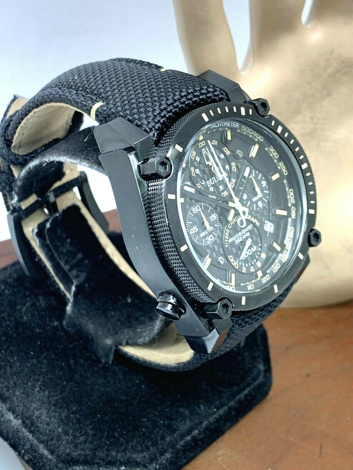 Bulova Men s Watch Precisionist 98B318 Chronograph 46.5mm Black Leather Band WatchCharts Marketplace