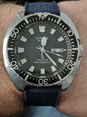 Vintage '81 Citizen CQ Crystron 150M Cushion-Case Diver Watch, JDM