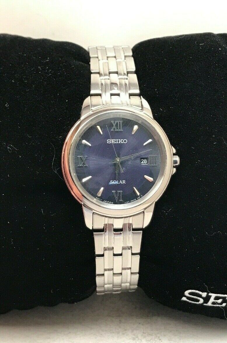 Seiko Solar Ladies Blue Dial Stainless Steel Bracelet Dress Watch