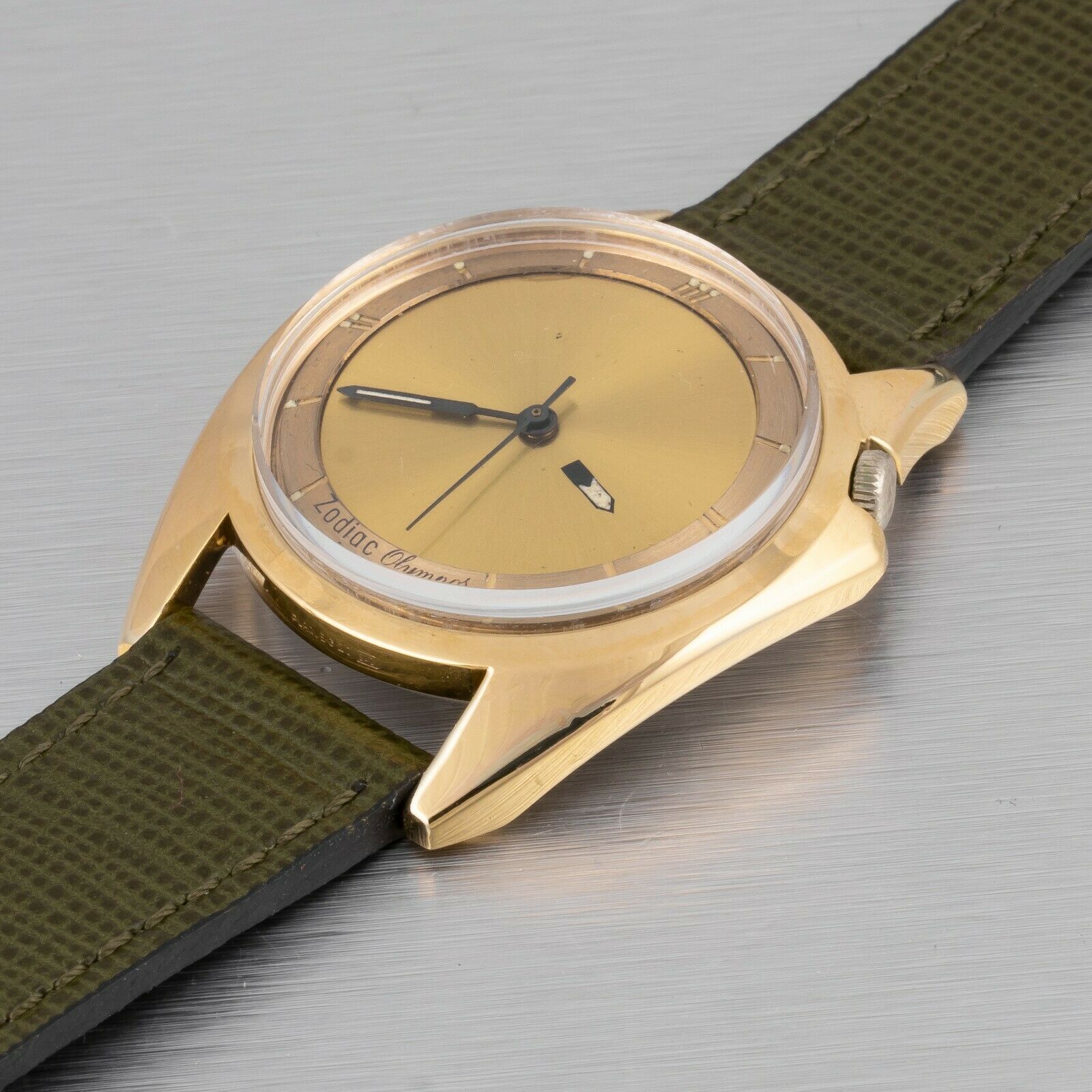 Vintage 60s Zodiac Olympos 703-918 Gold Filled Satin Mystery Dial