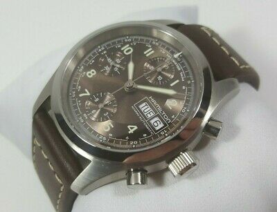 Hamilton Khaki Automatic Chronograph Brown Dial Leather Band Men s Watch H714560 WatchCharts Marketplace