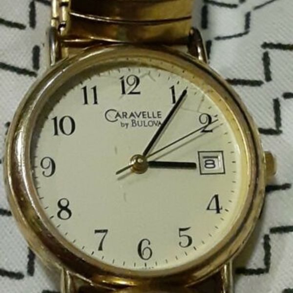 Caravelle Vintage Bulova Watch Date Quartz T8 Stretch Metal Band