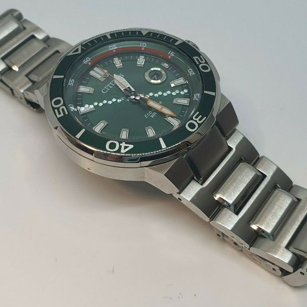 Citizen Endeavor EcoDrive Green Dial Stainless Steel Watch J810