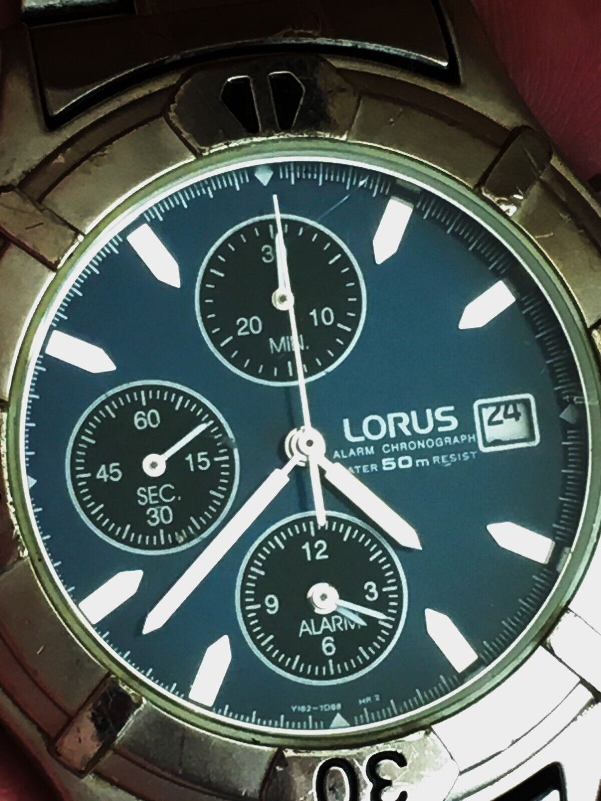 1993 Gents Lorus Seiko Y182- Chrono Alarm Wristwatch. Blue. 50m