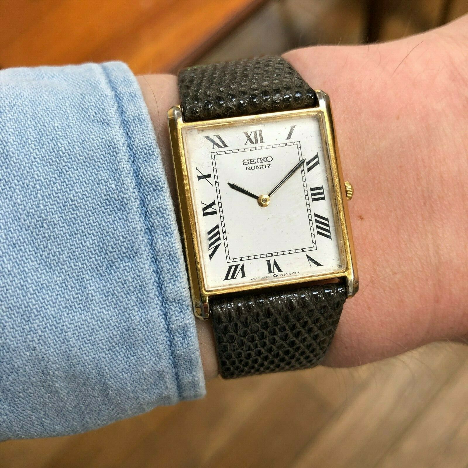 SEIKO Tank 5Y30-5060 Quartz Watch 1989 Suwa Seikosha Vintage RARE 