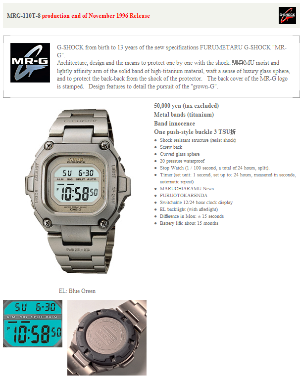 *SOLD* Casio G-Shock MR-G MRG-110T-8 | WatchCharts