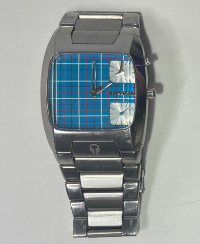 NIXON THE BANKS スチール/ブルー NIXON The Banks Blue Plaid Dual Time Watch Stainless Steel Tested