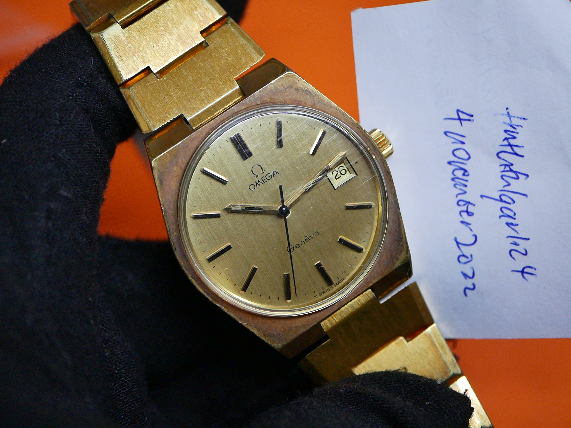 WTS Omega Geneve 35mm Gold Plated Manual Wind Integrated Bracelet