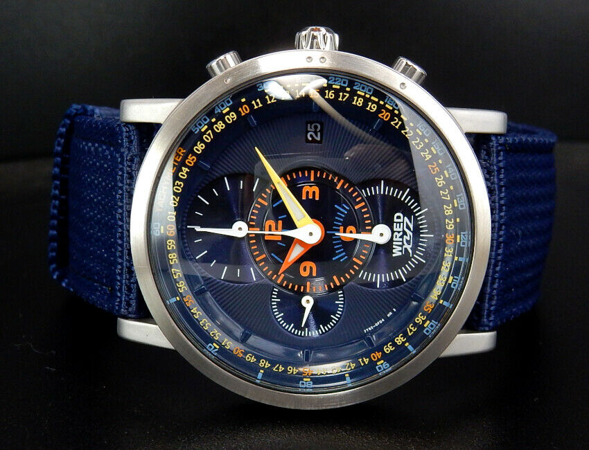 Working Seiko Wired xyz Chronograph Quartz Mens Blue Watch 7T92 