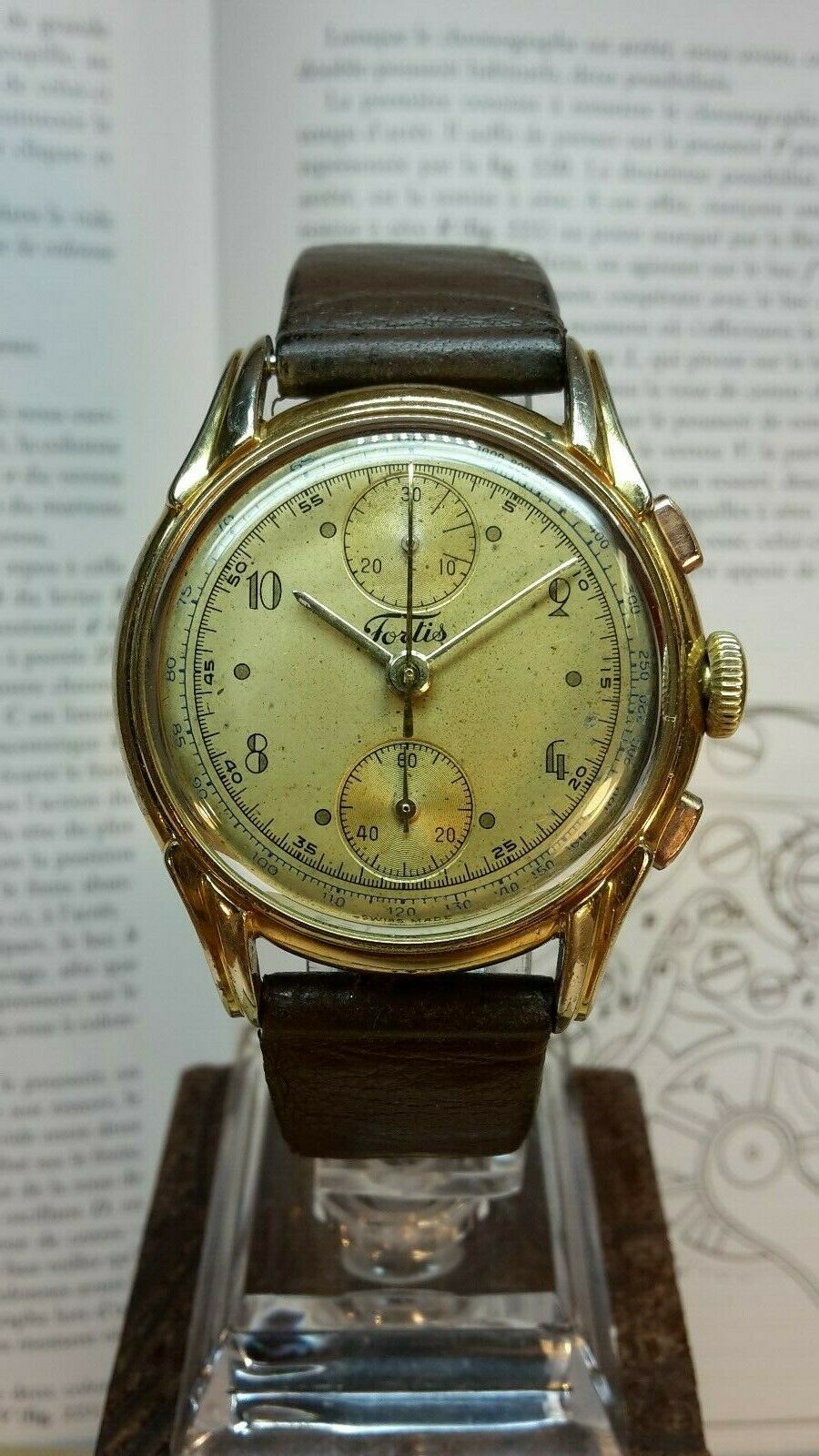 TRES RARE montre FORTIS 1940 s chronographe roue colonnes