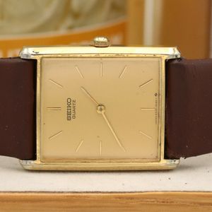 Mens seiko tank style wrist watch gold plated 6530-5079 elegant dress |  WatchCharts