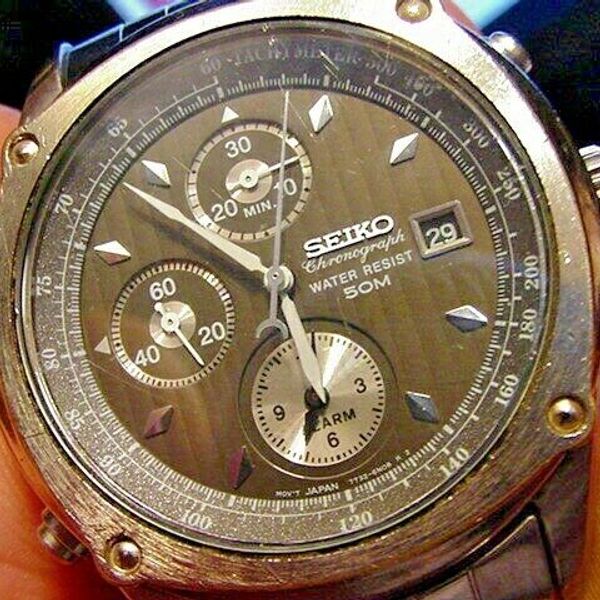 VINTAGE SEIKO 7T32-6J50 ALARM Chronograph MEN SS BRACELET Watch