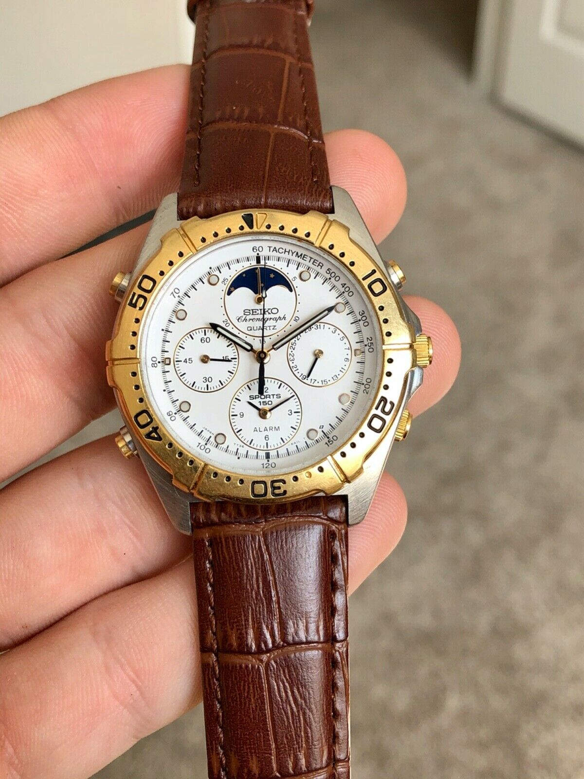 Vintage Seiko Sports 150 Moonphase Chronograph Alarm 7T36-6A40 for  Parts/Repair | WatchCharts