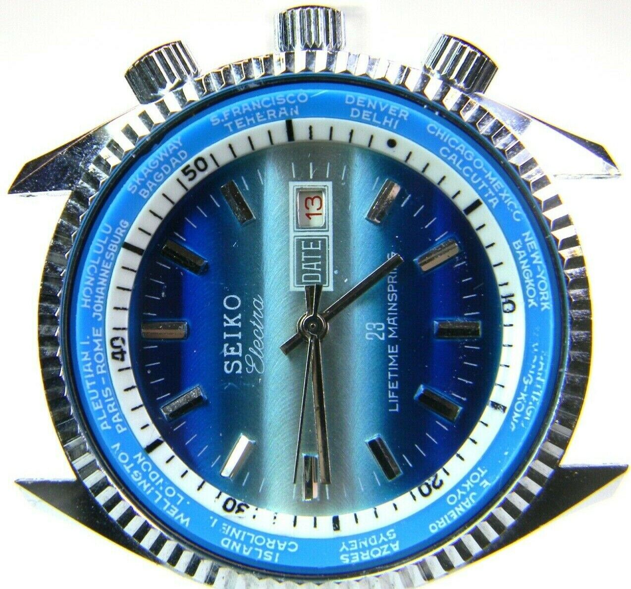 mens Vintage Seiko Electra World Time Mechanical Manual Wind Watch