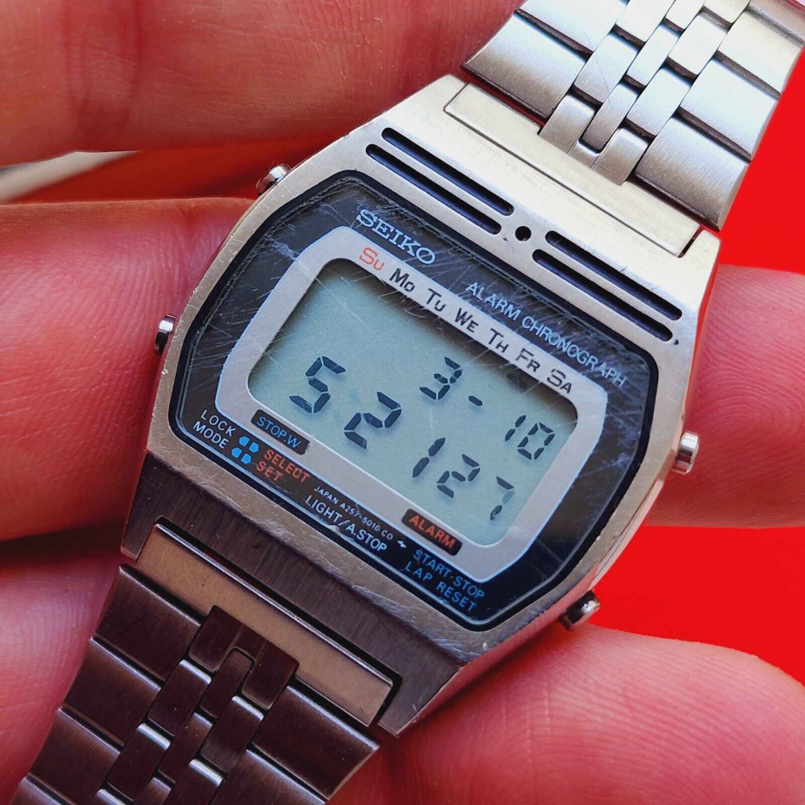 Seiko Alarm Chronograph Watch 1980 With Bracelet & Box A257-5010