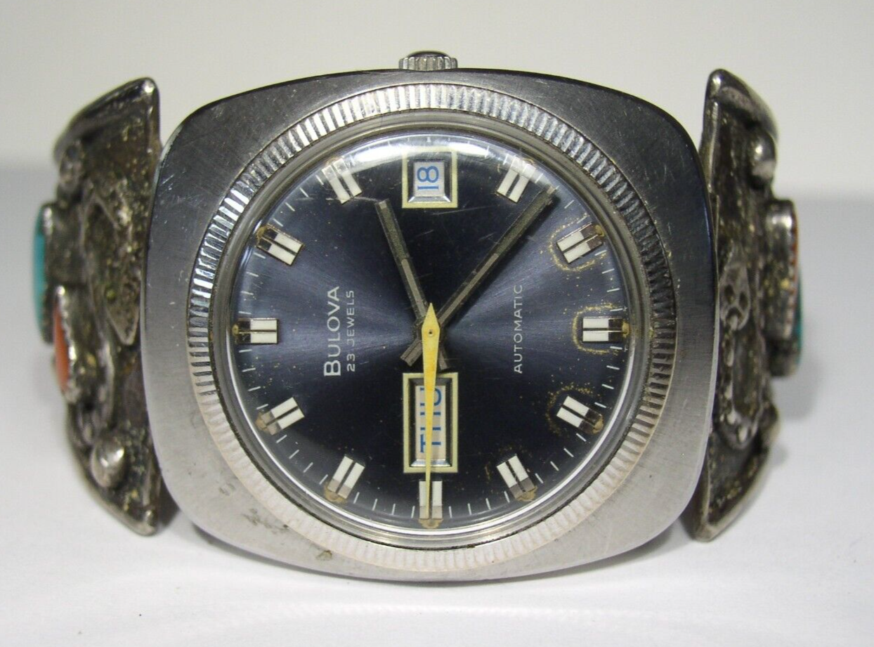 BULOVA 　腕時計 VINTAGE BULOVA MENS WATCH, T017734 W/ STERLING SILVER & TURQUOISE