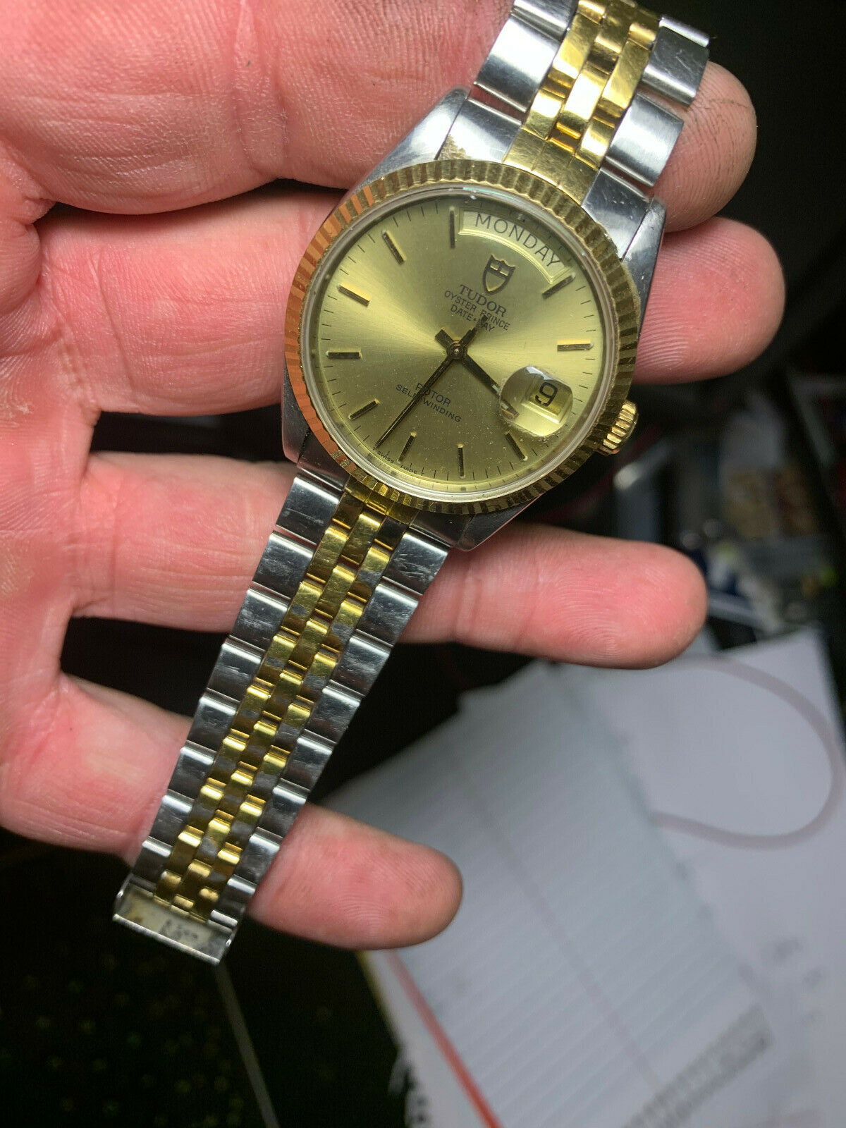 Lancetta Orologio Tudor Oyster Prince Daydate &ndash; Oro, Lume Verde &ndash; 74613 74710 76213
