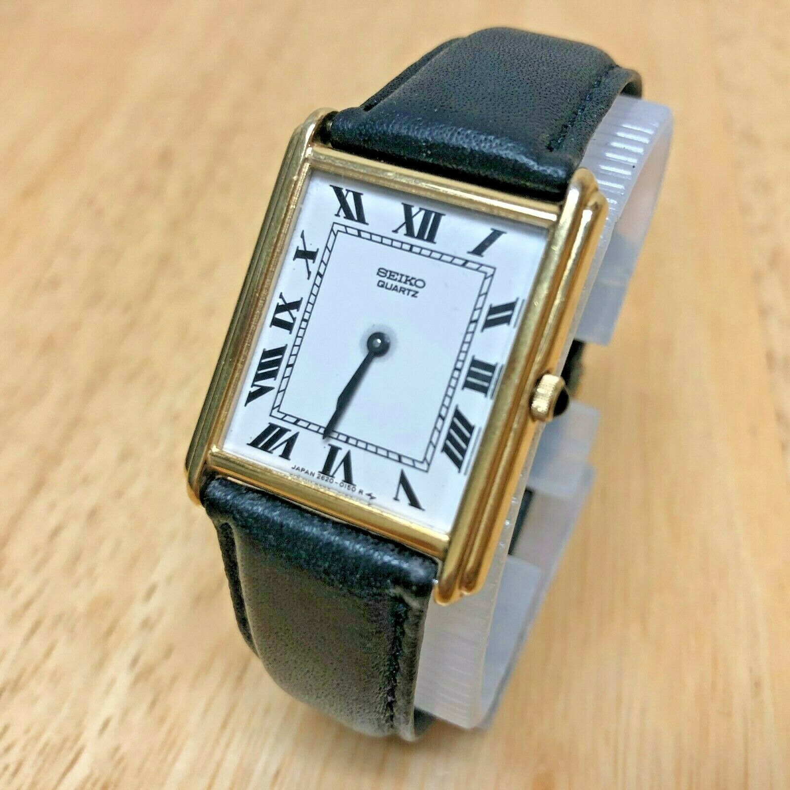 Vintage Seiko 2620 Men Gold Tone Rectangle Analog Quartz Watch