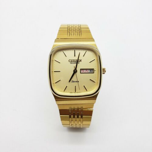 Vintage Citizen Seven 7 Gold Tone Quartz Men s Watch 1970 s Day Date w Bracelet WatchCharts