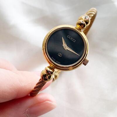 Gucci 2047L Watch Ladies 20mm Quartz Round Black Dial Swiss Made
