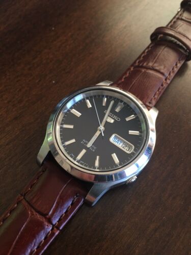 seiko 5 leather watch