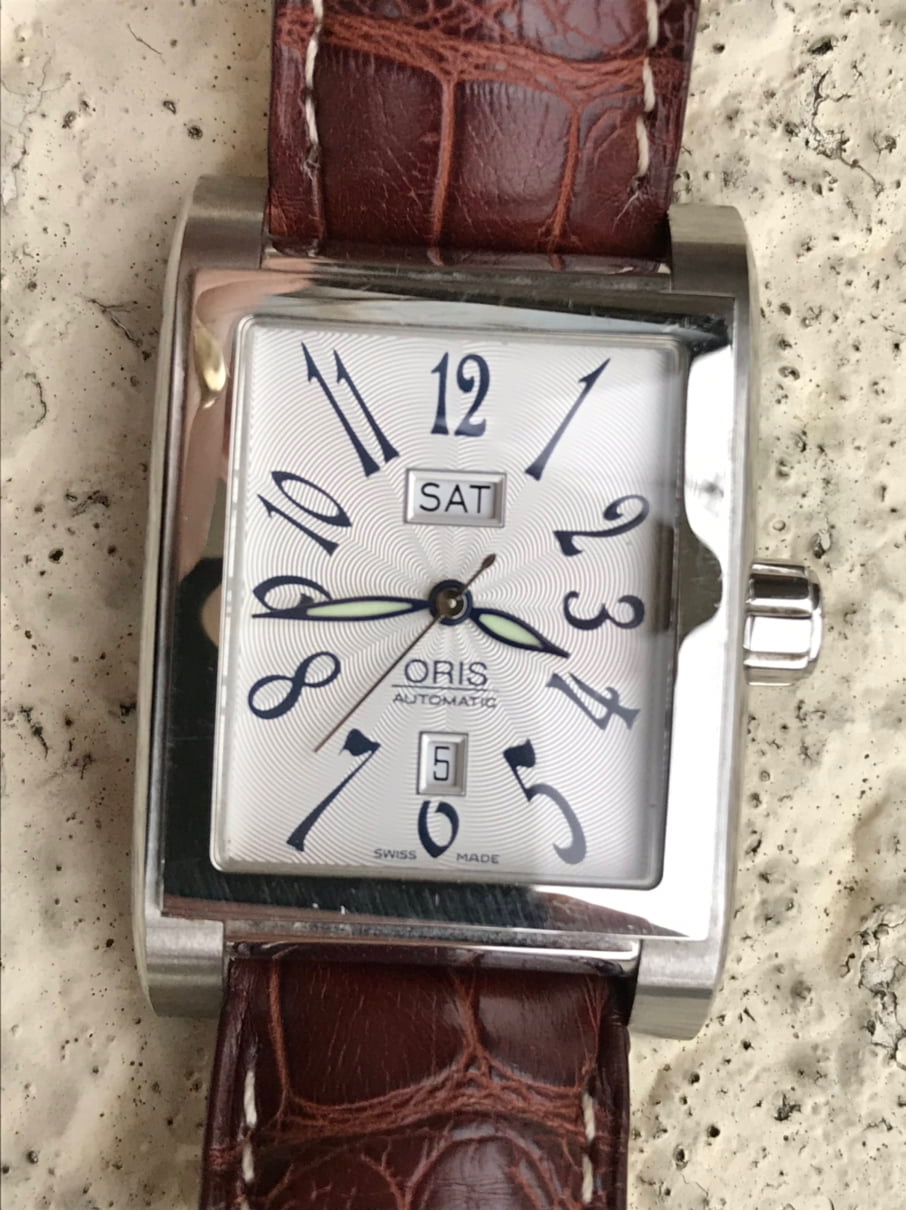 FS Oris Rectangular Day Date Automatic Silver Guilloche Dial