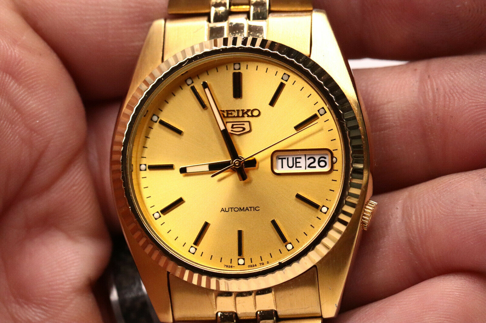 Mens seiko 7s26-0500 datejust homage style automatic snxj89 gold