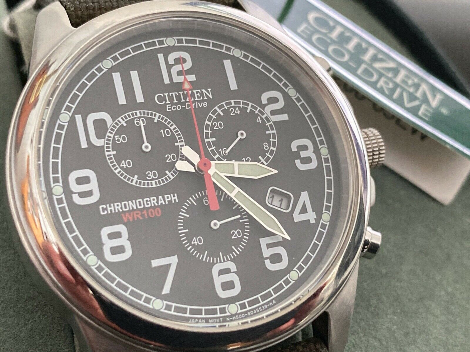 Citizen EcoDrive Chronograph AT020005E 41mm Military Canvas Band Men