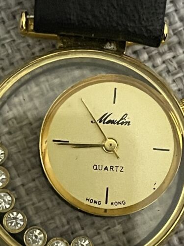 New Vintage Moulin Women's Quartz Watch silvertone Elegant blk leather band  NWT | eBay