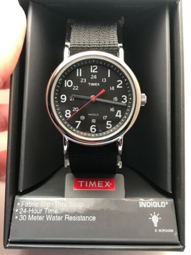 Timex T2N647 Weekender Slip Thru Black Fabric Strap Black Dial