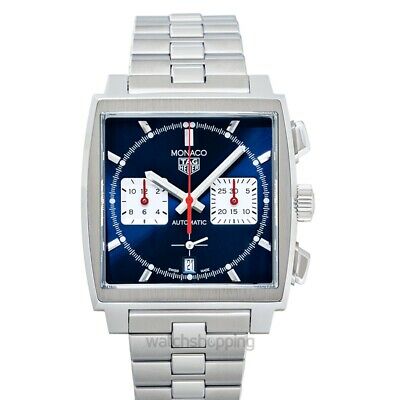 TAG Heuer Monaco Calibre 12 in stainless steel featuring a blue b