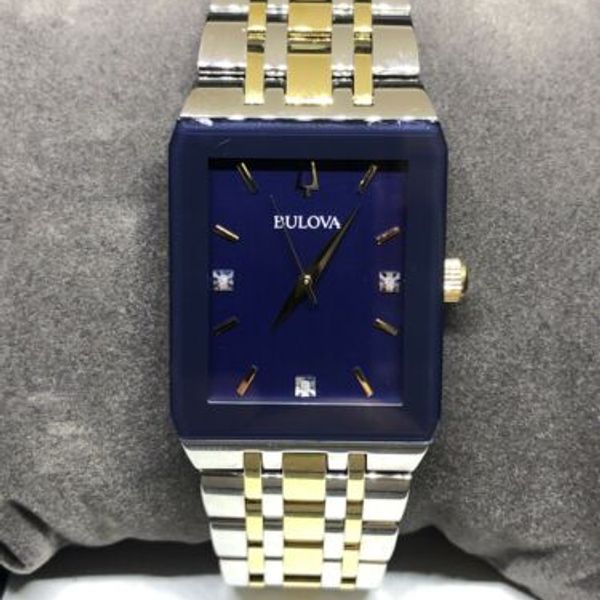 BULOVA QUADRA BLUE DIAL DIAMOND RECTANGULAR MEN'S WATCH 98D154