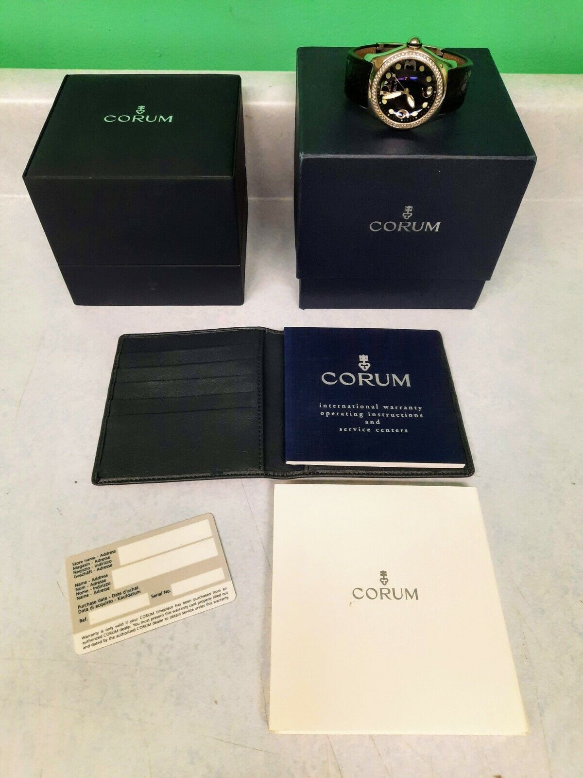 Corum Bubble FACTORY Diamond BEZEL Quartz Watch 45 MM BLACK STRAP