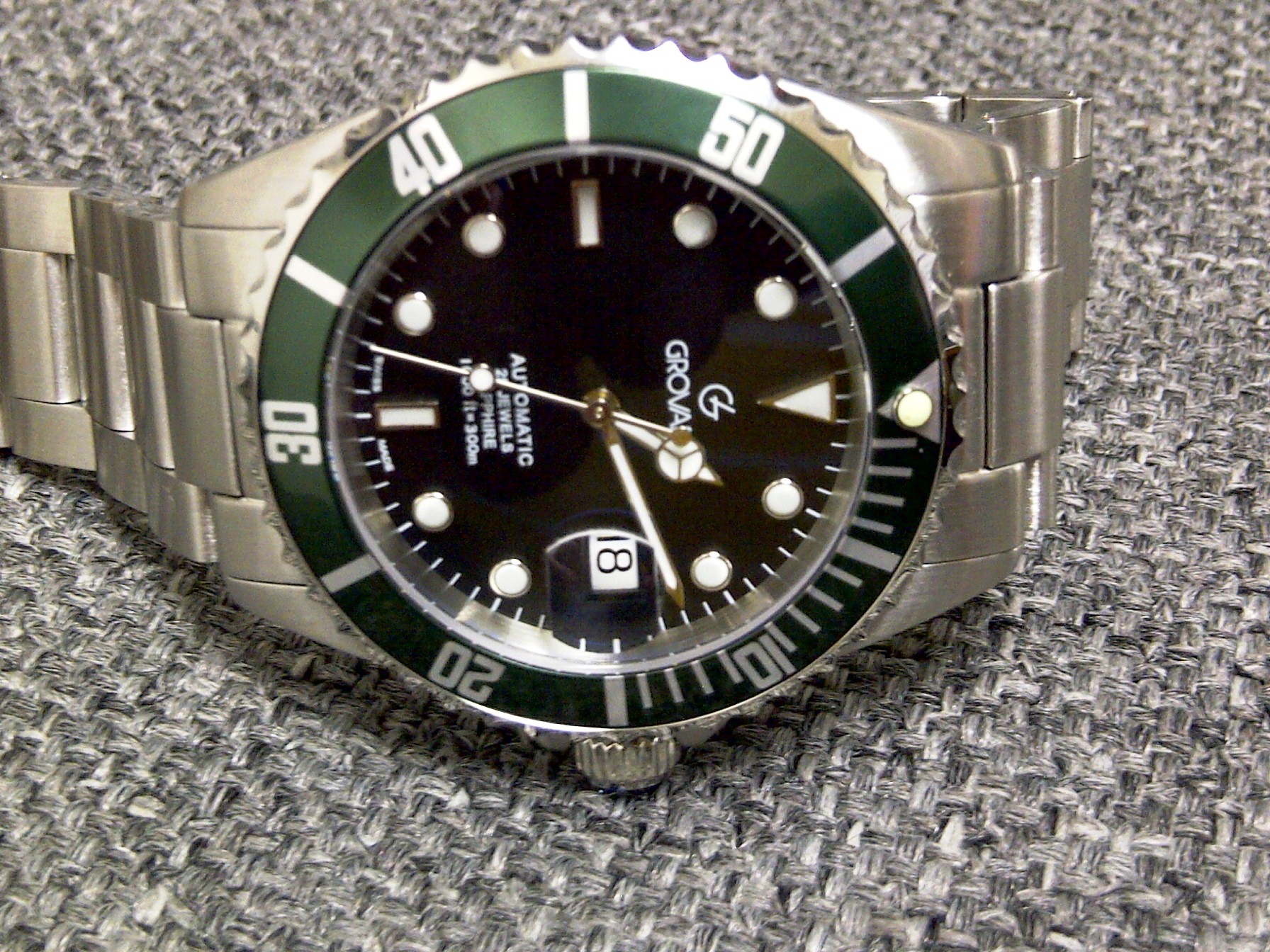 NEW Grovana Diver Black Dial Green Bezel Coral Reef DiverSwiss