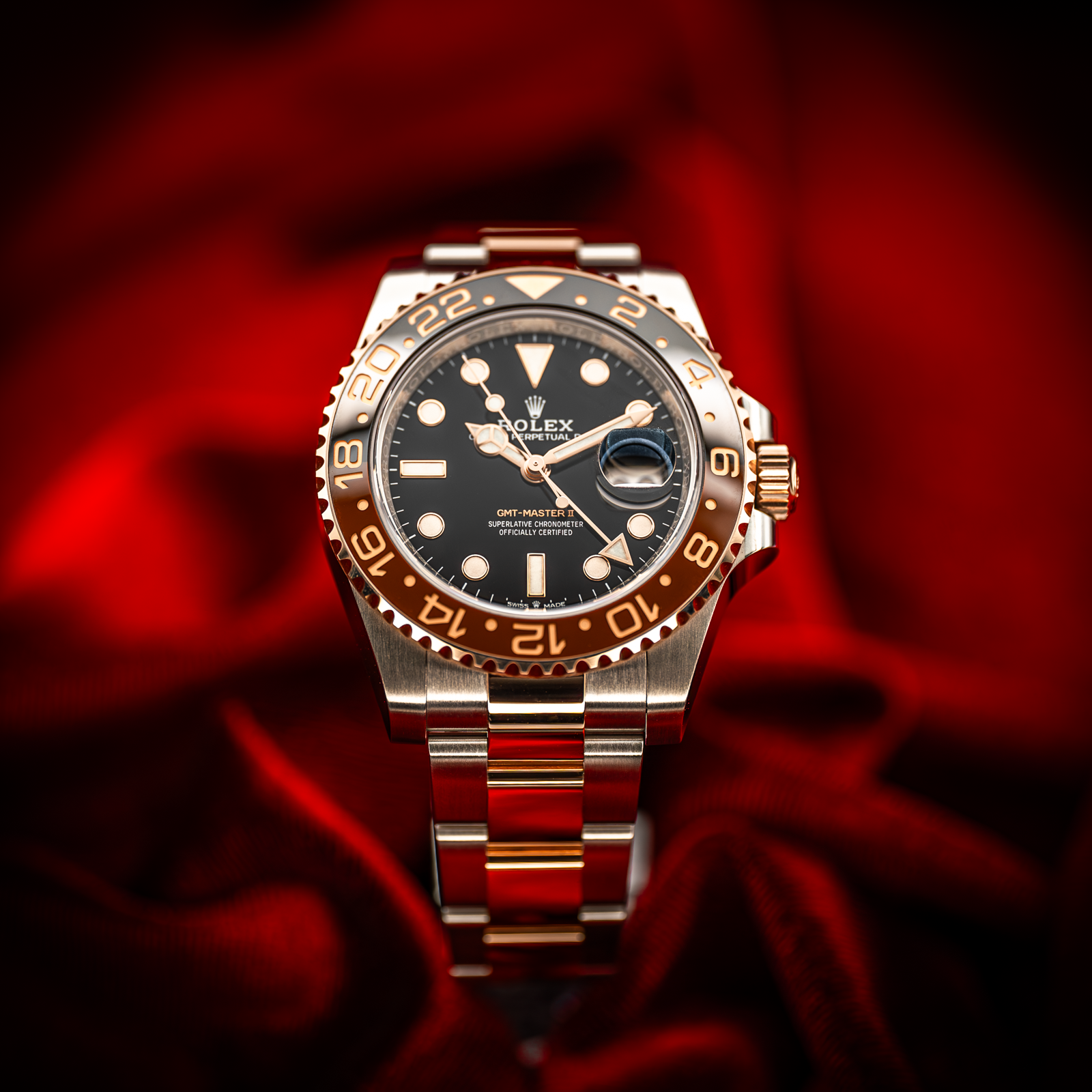 Rolex gmt master 2 rose gold two on sale tone