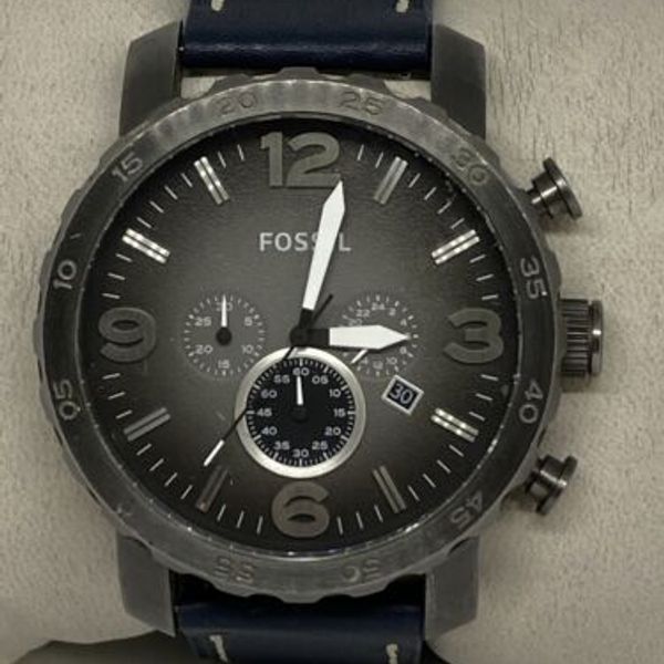 Jr1437 Fossil Nate JR1437 Men's Blue Leather Smoke Analog Dial Quartz Wrist ...